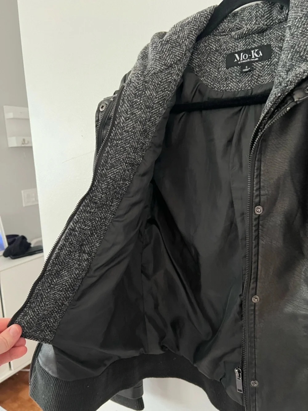 Women’s Black Leather Jacket with Built In Sweatshirt - Picture 2 of 6